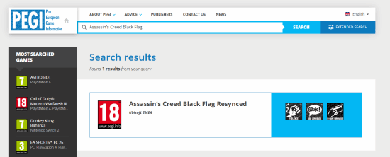 《刺客信条：黑旗》重制版已确认 分级网站结果公布(图1)